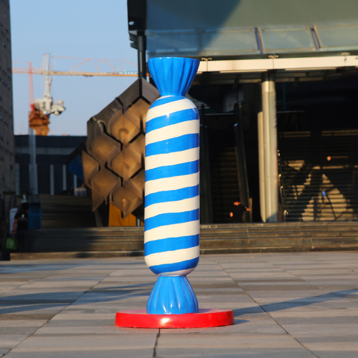 Blue and white striped Candy Statue made of fiberglass