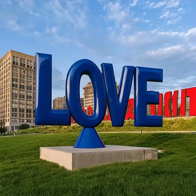 Blue stainless steel Love Letter Sculpture