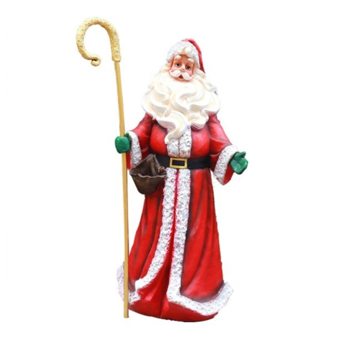 Classic fiberglass Christmas Santa Claus Statue with a staff and detailed red rob