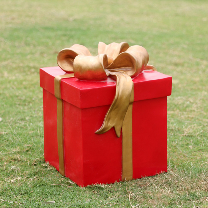 Classic red Large Christmas Box Sculpture with golden bow
