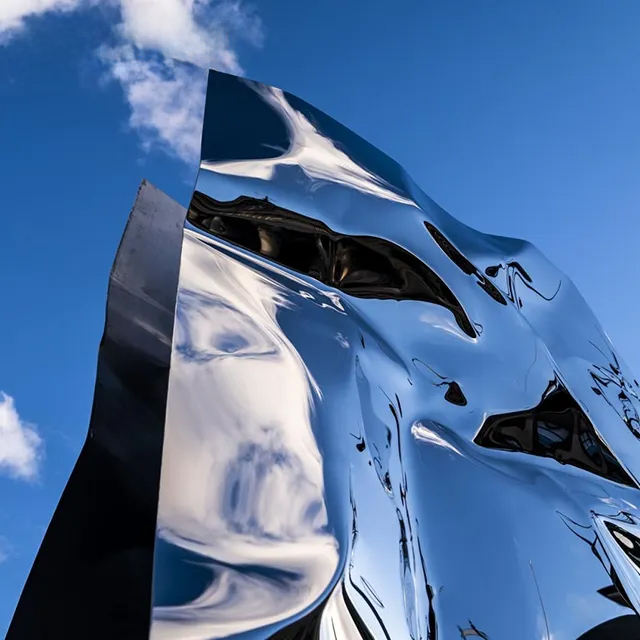Close-up of abstract stainless steel Mirror Art Sculpture