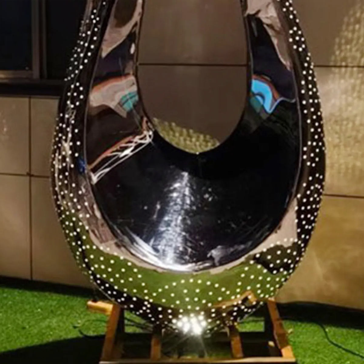 Close-up of stainless steel Crane Sculpture garden