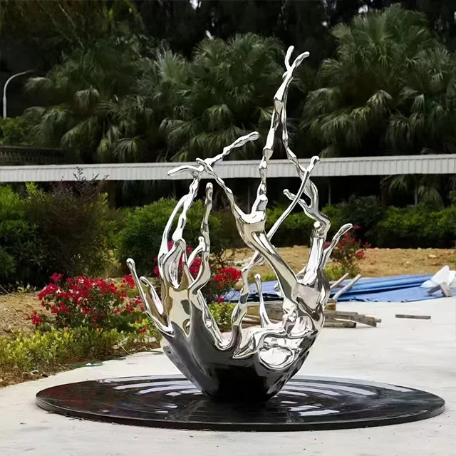 Contemporary Abstract Water Statue crafted in stainless steel