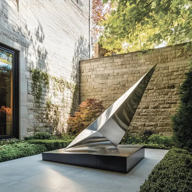 Contemporary Geometric Form Statue in stainless steel
