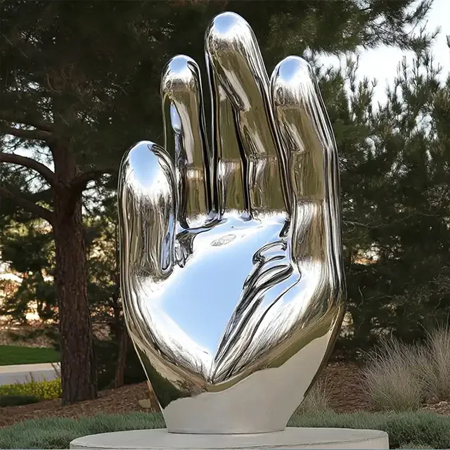 Contemporary Large Hand Statue in stainless steel