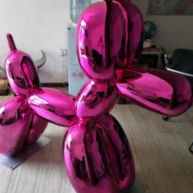 Contemporary pink stainless steel Dog Balloon Animal Sculptur