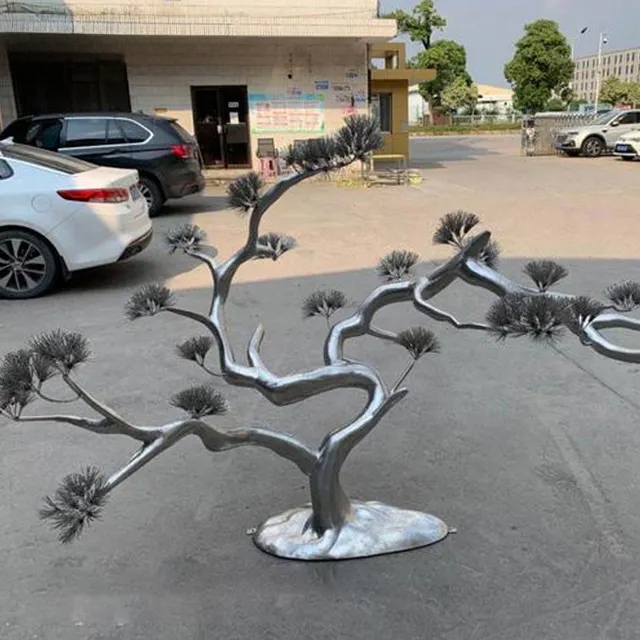 Contemporary stainless steel Garden Tree Sculpture in bonsai style