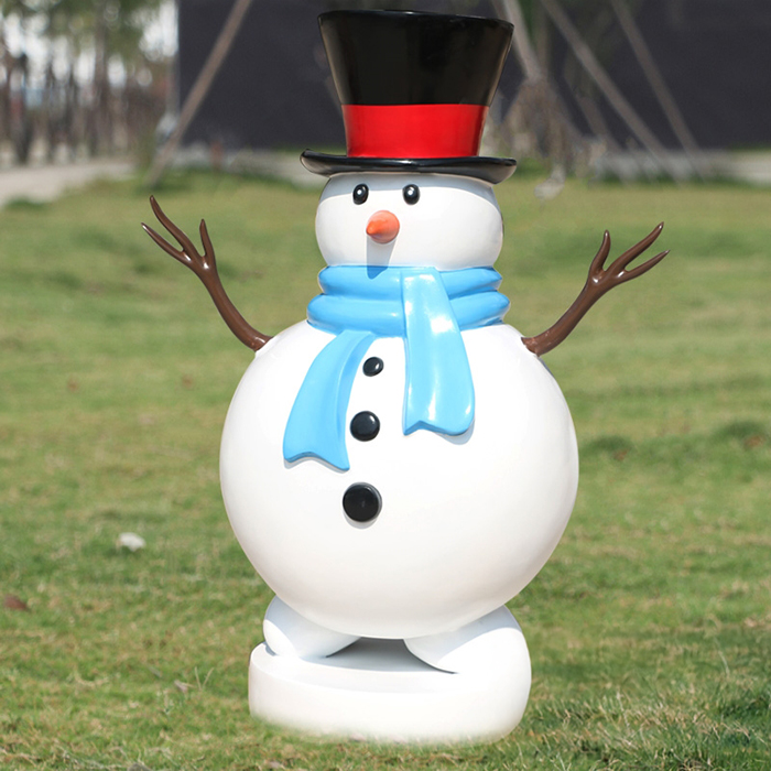 Elegant Fiberglass Lawn Snowman Sculpture wearing black top hat
