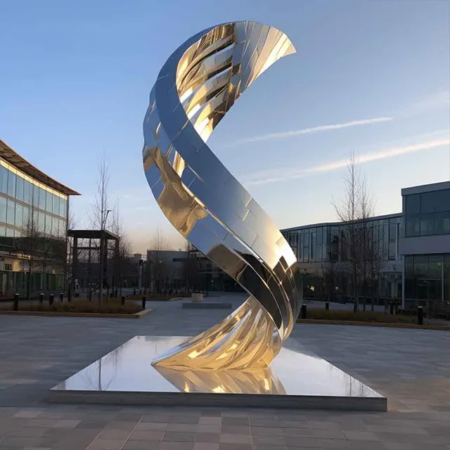 Elegant LED-lit Metal Ribbon Sculpture made of polished stainless steel