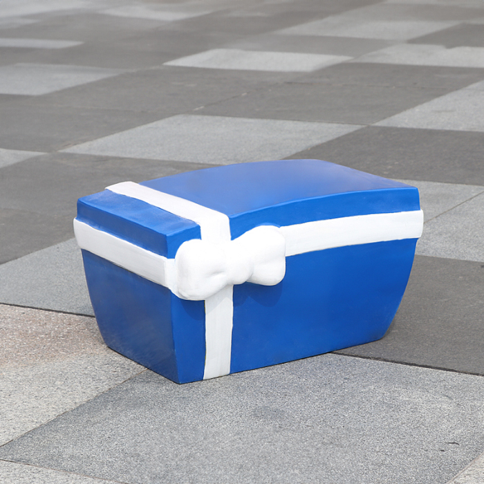 Fiberglass Christmas Gift Box Statue for Sale in blue and white