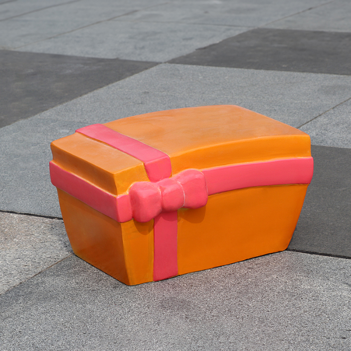 Fiberglass Christmas Gift Box Statue for Sale in orange and pink
