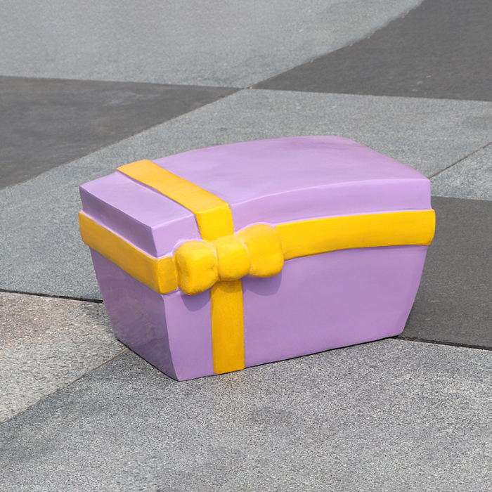 Fiberglass Christmas Gift Box Statue for Sale in purple and yellow with bow decoration
