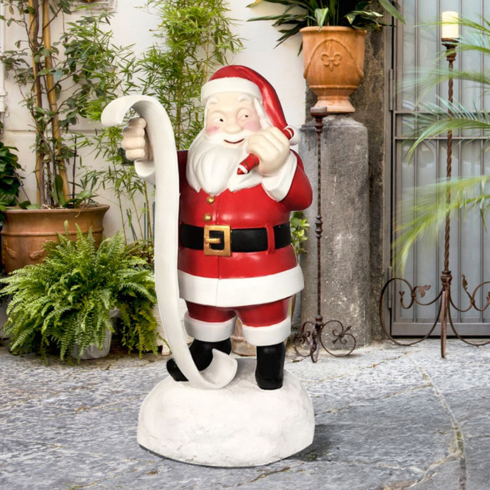 Fiberglass Christmas Santa Claus Statue holding a long scroll