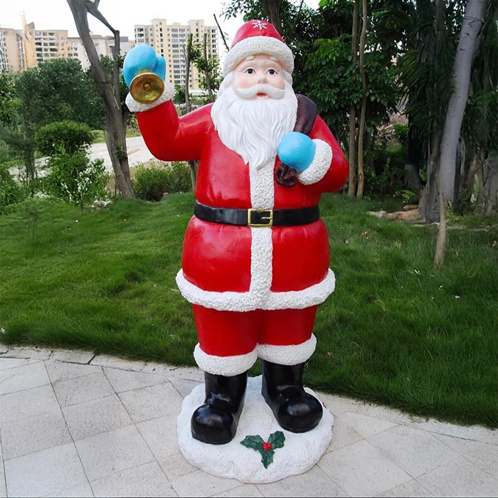 Fiberglass Christmas Santa Claus Statue with red suit and gift bag