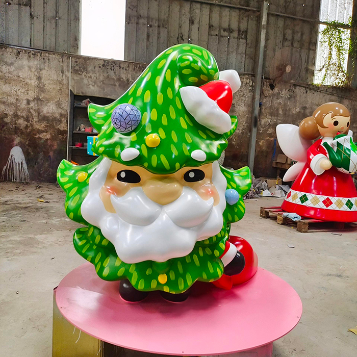 Fiberglass Christmas Santa Statue combining Santa Claus and Christmas tree design