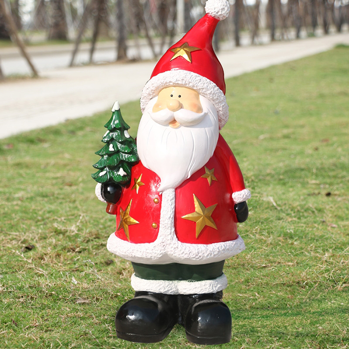 Fiberglass Cute Santa Statue in a festive red outfit with stars