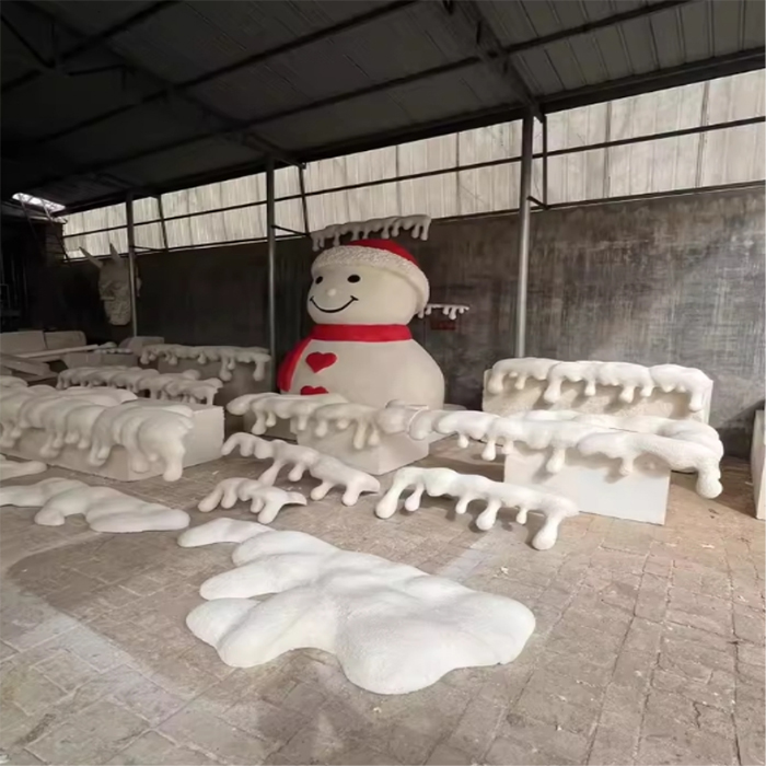 Fiberglass Giant Snowman Statue with red hat and scarf