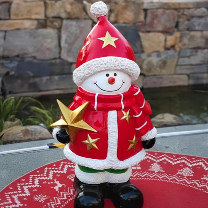 Fiberglass Large Snowman Statue wearing red Christmas outfit