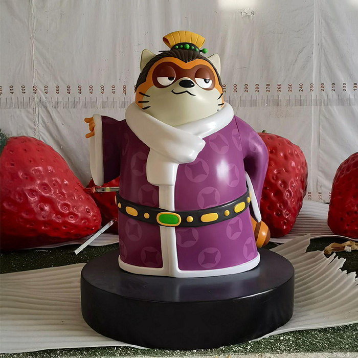 Fiberglass Racoon Lawn Ornament statues in purple robes