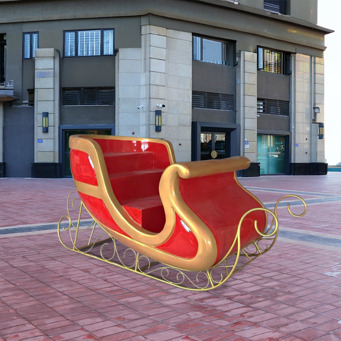 Fiberglass Sleigh Yard Decoration with red and gold design