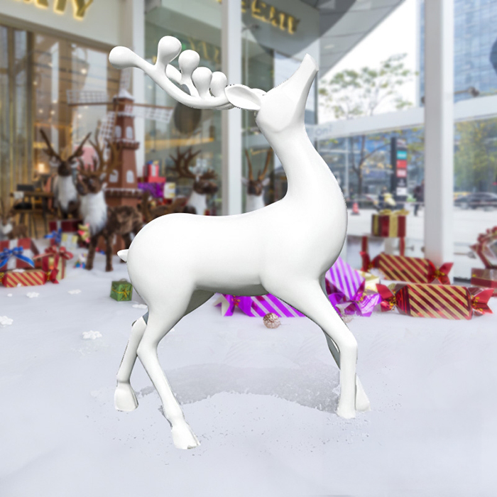 Fiberglass White Reindeer Statue with elegant design