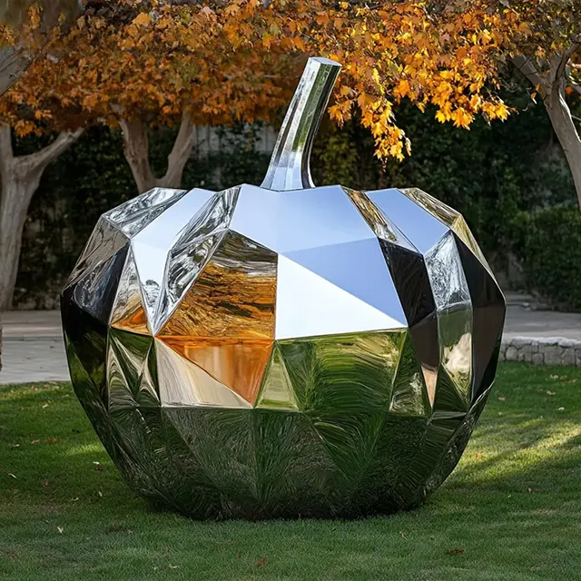 Geometric stainless steel Metal Pumpkin Sculpture