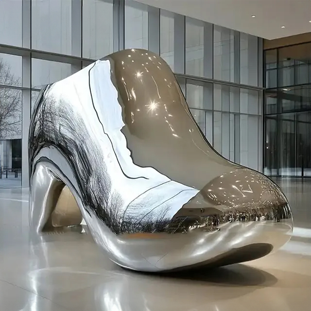 Giant Shoe Sculpture stainless steel mid heel ankle boot