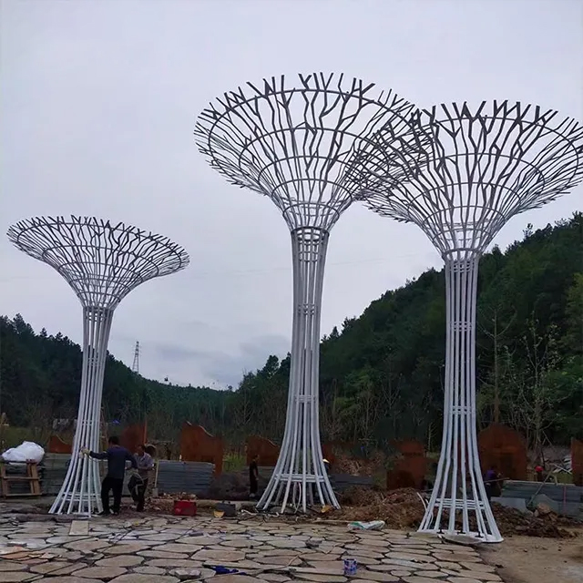 Group of tall white stainless steel Metal Tree Sculptures for Sale