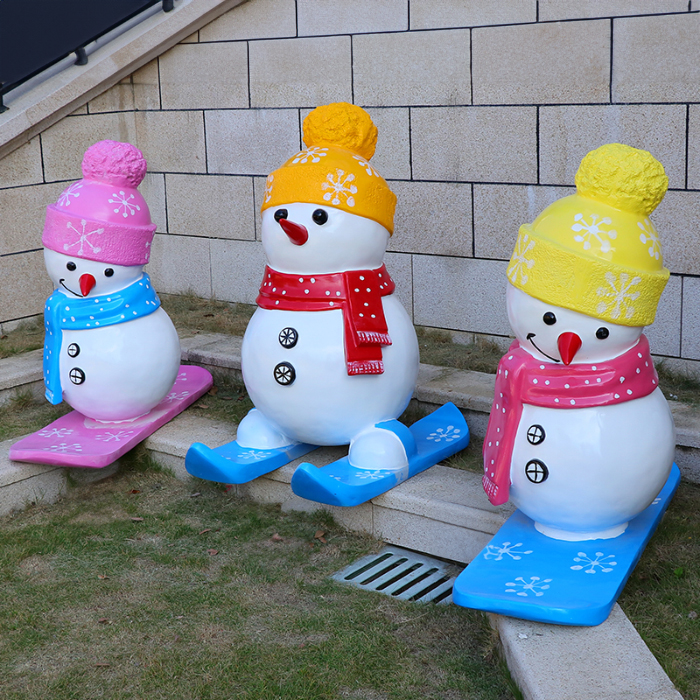 Large Outdoor Resin Snowman group with colorful hats