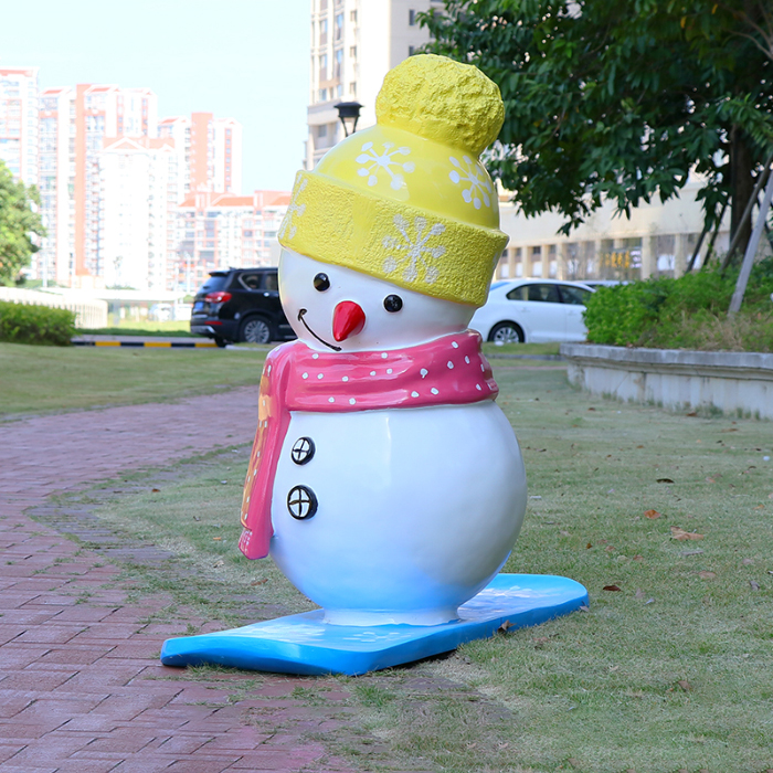 Large Outdoor Resin Snowman with yellow hat and red scarf