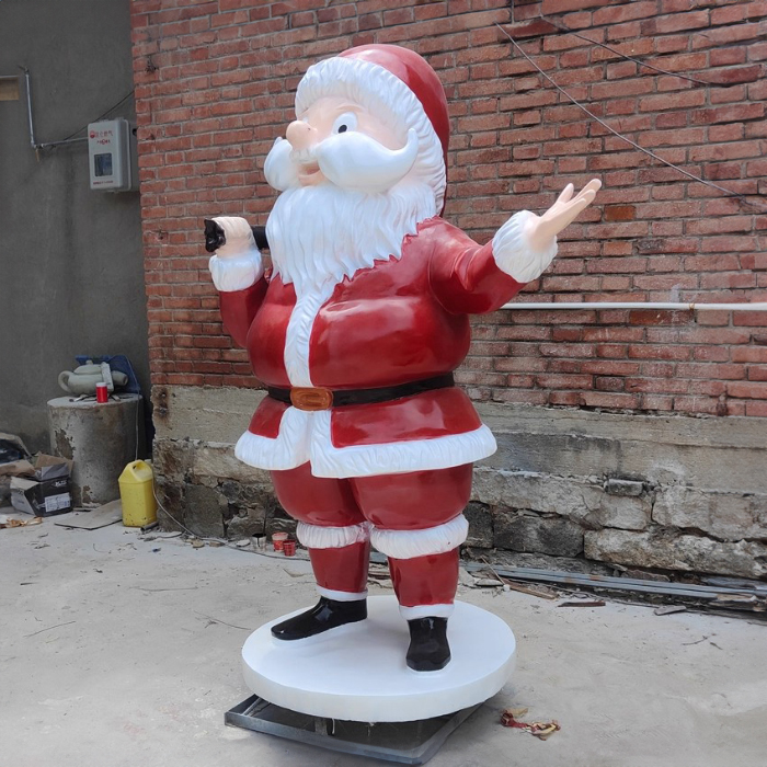 Large Santa Figurine in fiberglass with white beard and cheerful pose