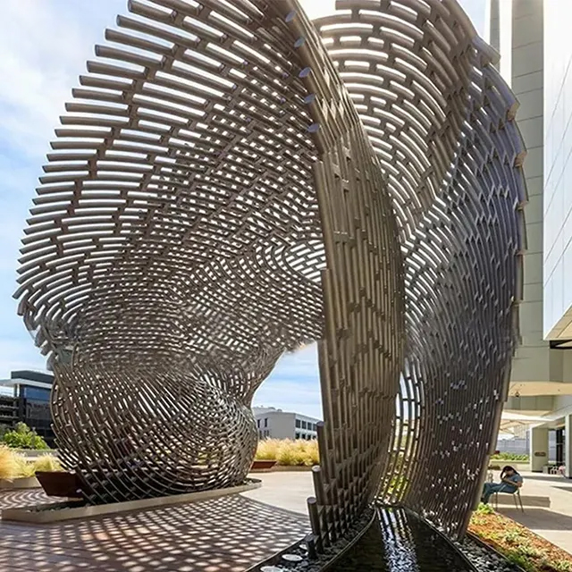 Large Stainless Steel Tube Sculpture with curved lattice
