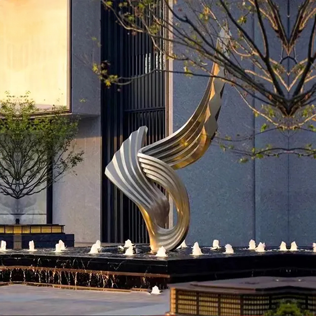 Large Stainless Steel Water Feature with intertwined twisting forms