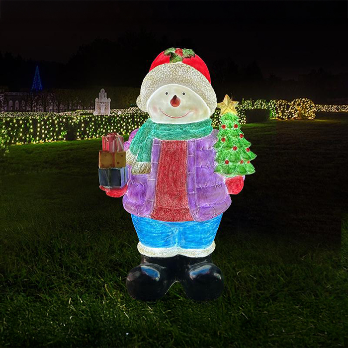 Large fiberglass 3 Snowman Outdoor Decoration with purple coat snowman