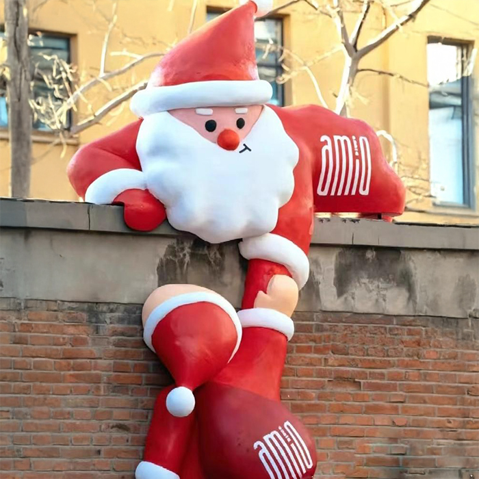 Fiberglass Statue of Santa Claus with Santa Claus holding colorful gift boxes