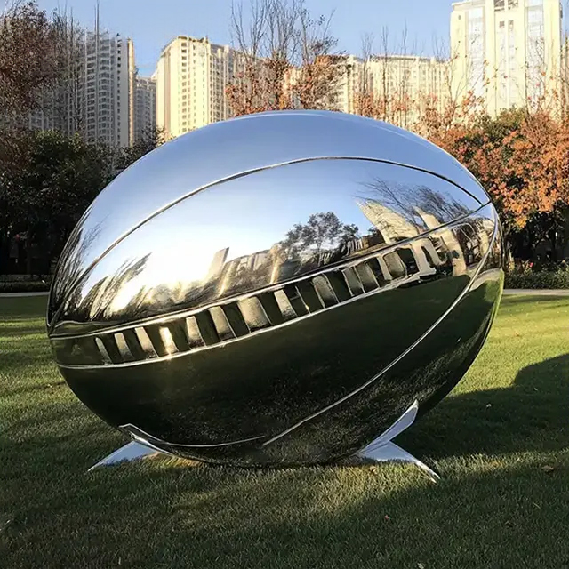 Large polished stainless steel american football statue
