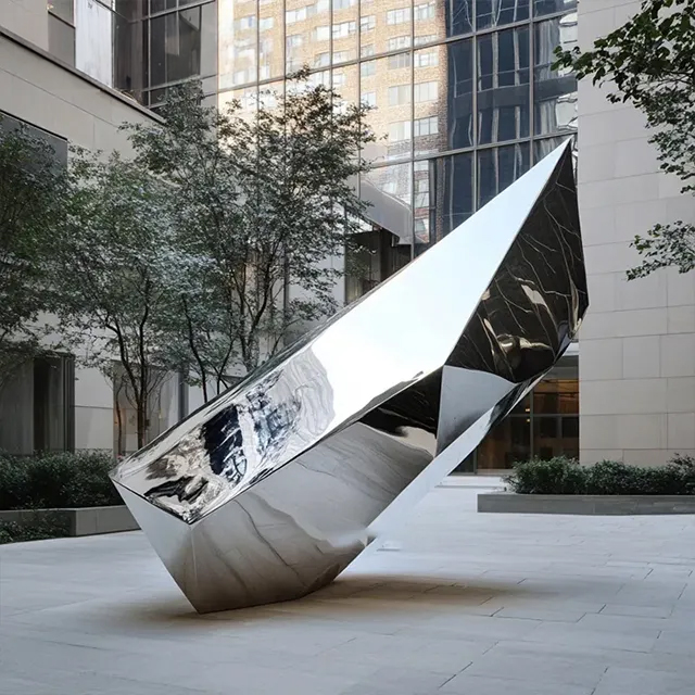 Large stainless steel Geometric Form Sculpture with abstract structural design