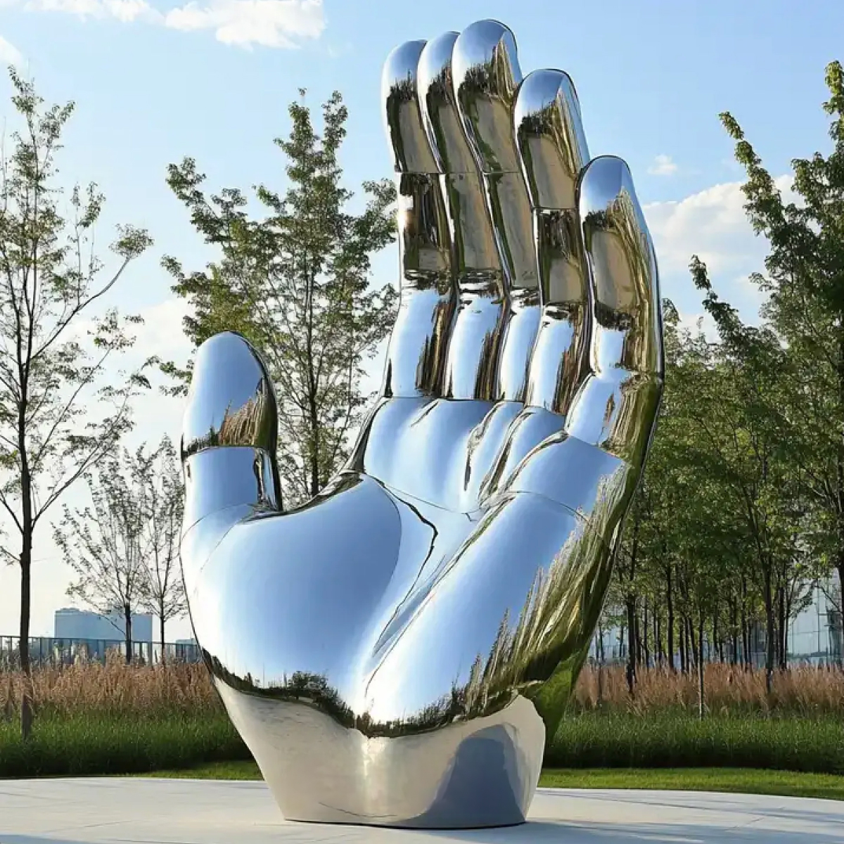 Large stainless steel Large Hand Statue with realistic details