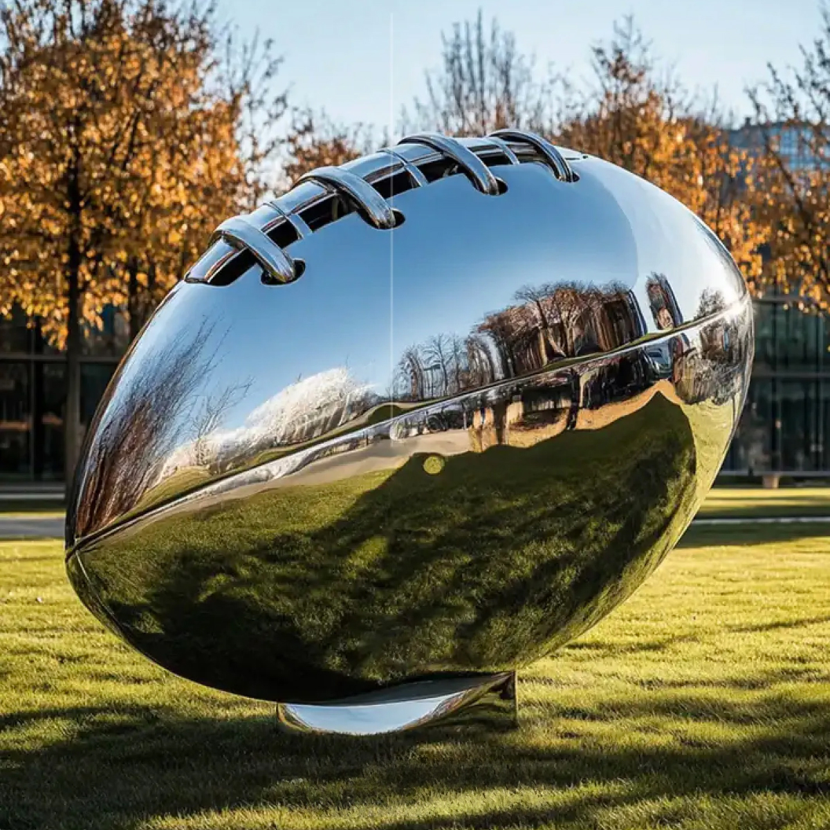 Large stainless steel american football statue