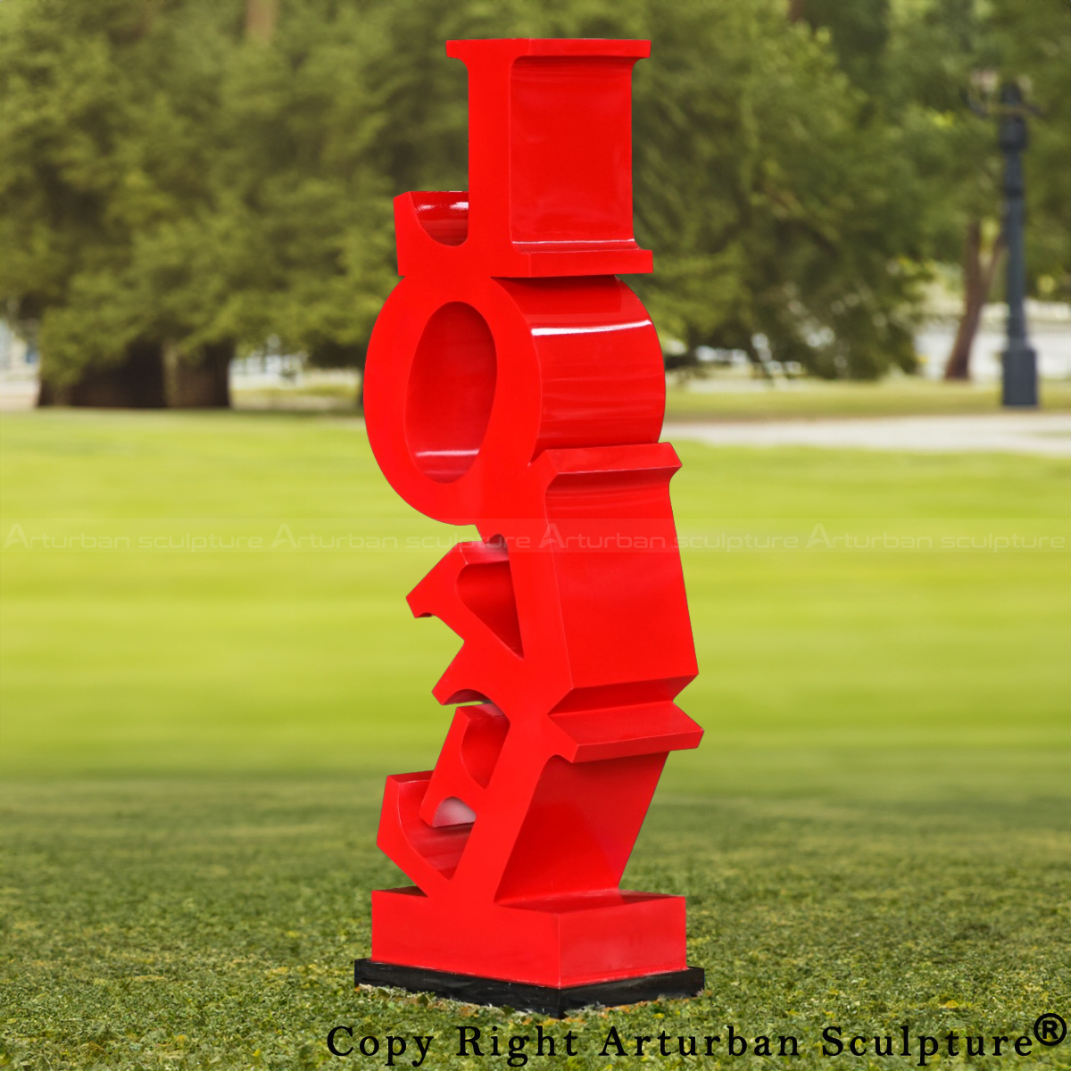 Love Statue Art in vivid cherry-red
