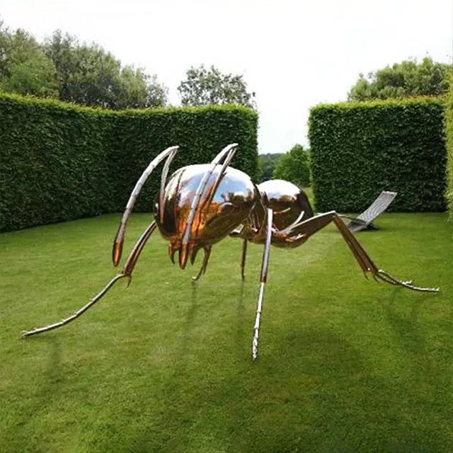 Metal Ant Yard Art stainless steel sculpture with realistic long legs and curved antennae