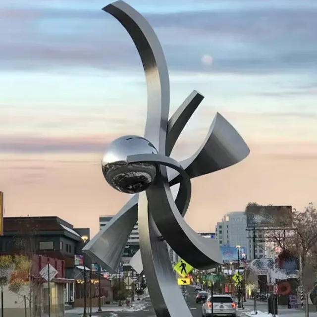 Metal Garden Art for Sale featuring a dynamic stainless steel sculpture by Hunter Brown