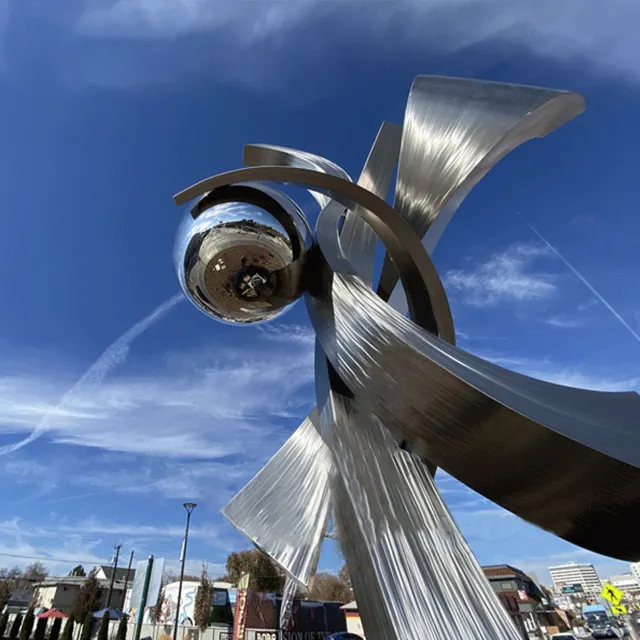 Metal Garden Art for Sale showing a large-scale stainless steel abstract sculpture