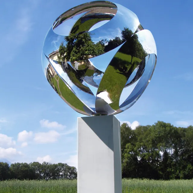 Mirror finish Metal Sphere Garden Sculpture in stainless steel