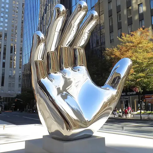 Mirror finish stainless steel Large Hand Statue