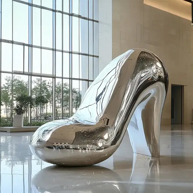 Modern stainless steel Shoe Art Sculpture in the shape of a high heel