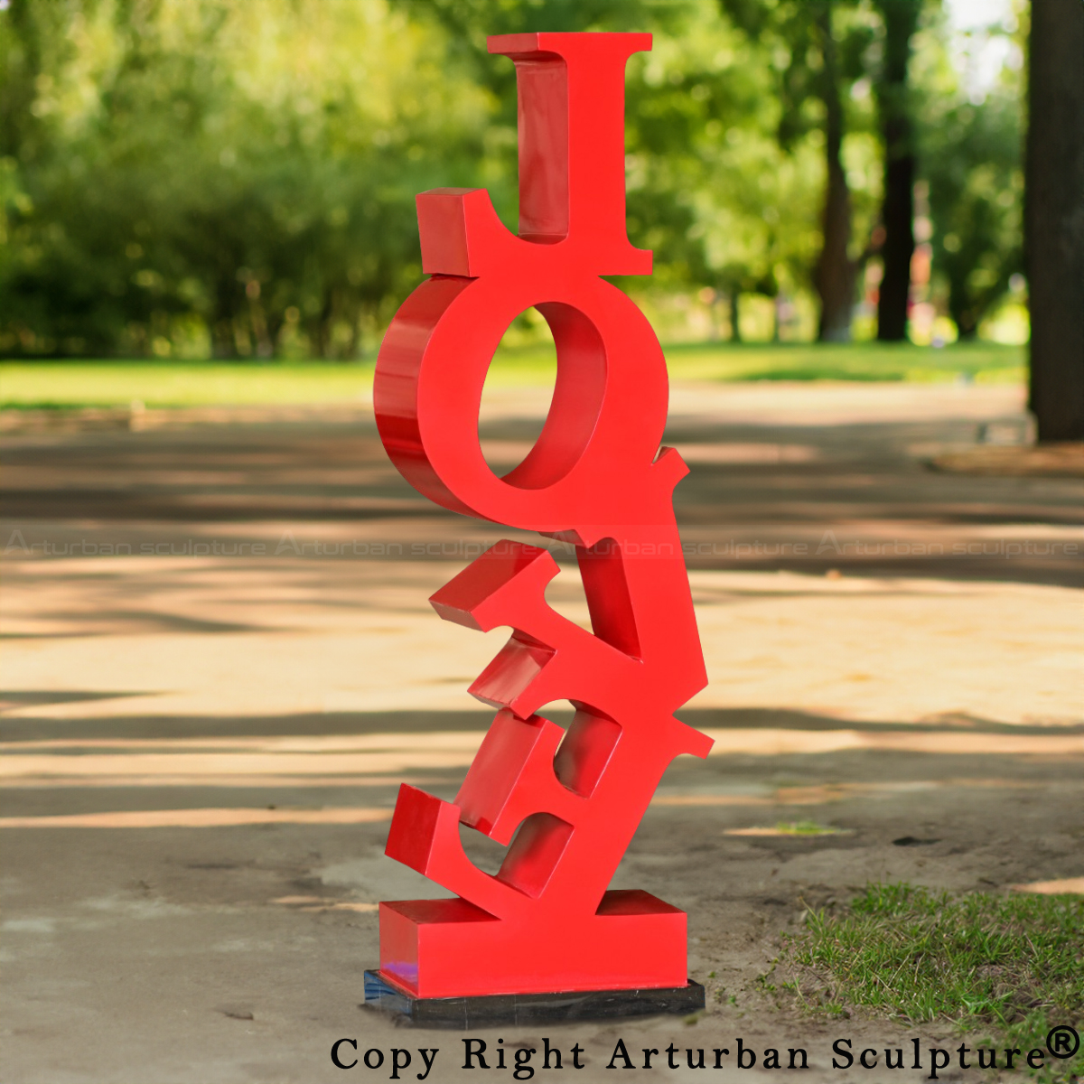 Modern stainless steel red Love Sculpture Art in cherry red finish