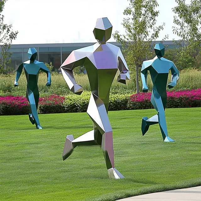 Outdoor Geometric Running Man Statue in stainless steel