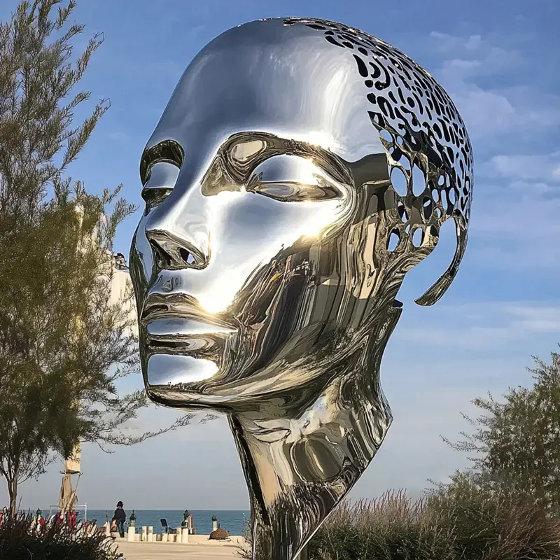 Outdoor stainless steel Large Face Sculpture