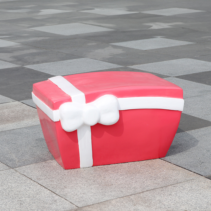 Pink fiberglass Large Christmas Gift Box Statue with white ribbon and bow